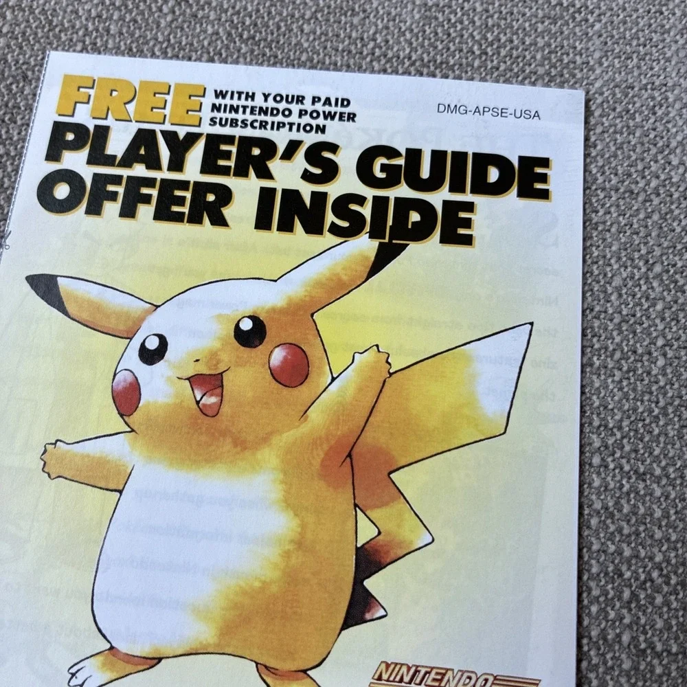 Pokémon Yellow Nintendo Power Player's Guide Offer Insert DMG-APSE-USA + Consumr